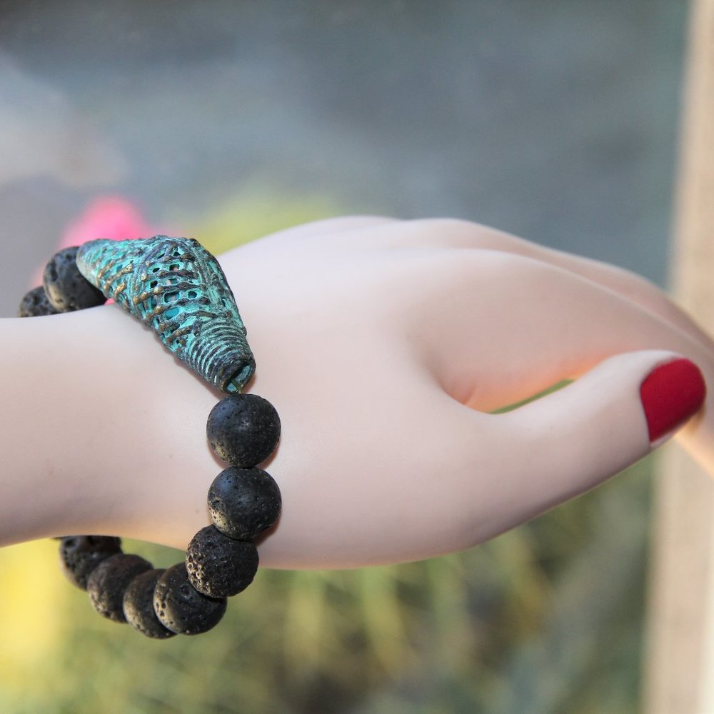 Lava and Tibetan Patina Tubular Bead Bracelet